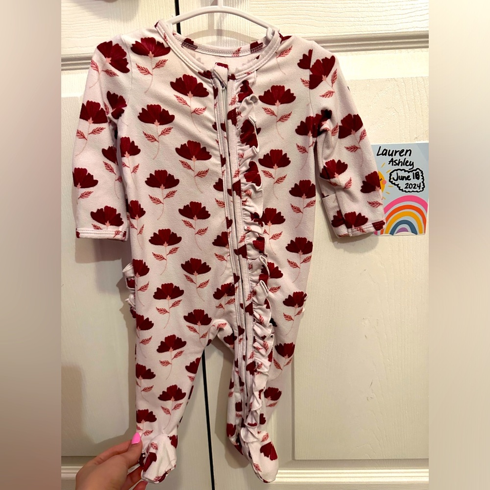 Caden Lane | Maroon Floral Zipper Footie (0-3)